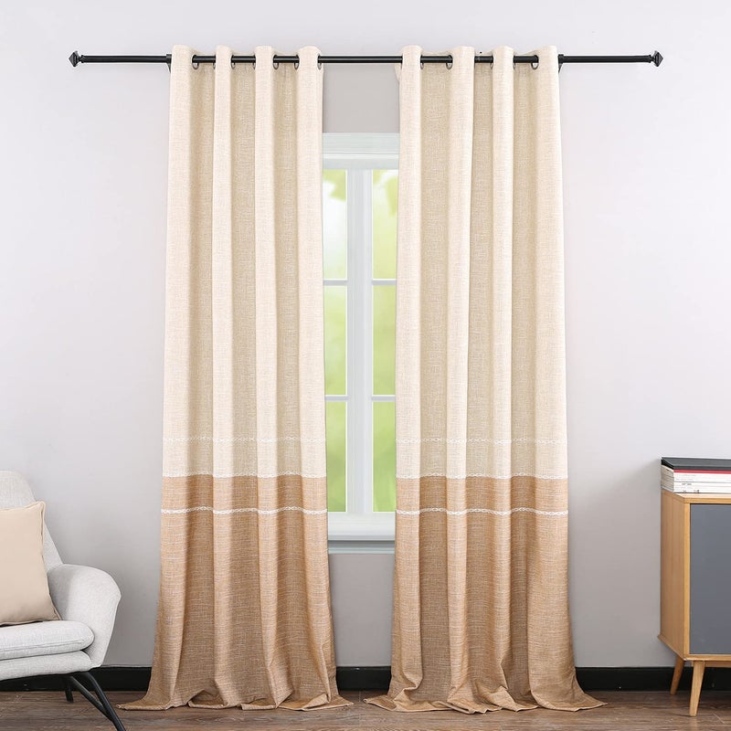 VOGOL Chenille Jacquard Room Divider Curtains, Modern Linen Textured Window Treatments for Living Dining Room, Top Grommet Design, 2 Panels, 60 x 106, Champagne - Image 1